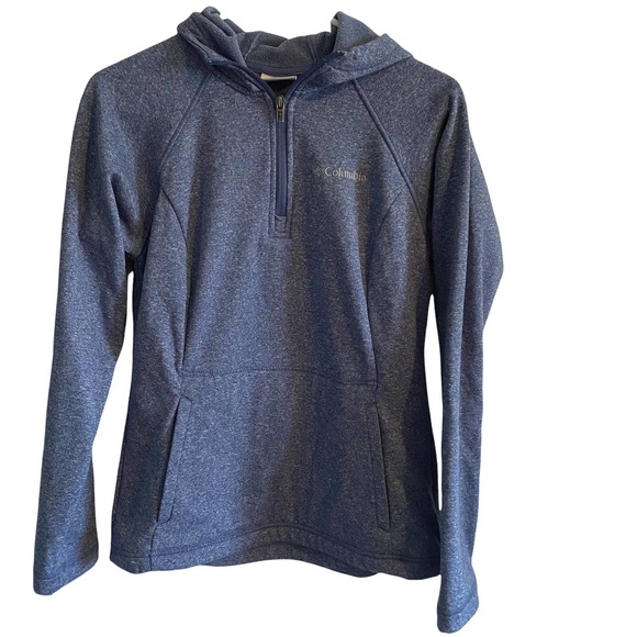 Columbia Heather Blue 3/4 Zip Hooded Sweatshirt Pleated Back Size XS - Picture 1 of 6